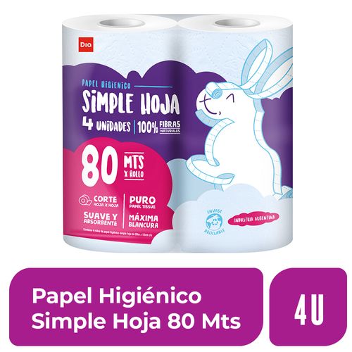 Papel Higienico Simple Hoja 80mts 4 Ud.